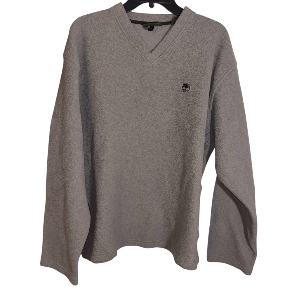 Timberland Men’s Fleece Y2K Vintage Long Sleeve V-Neck Gray Sweatshirt Size XL